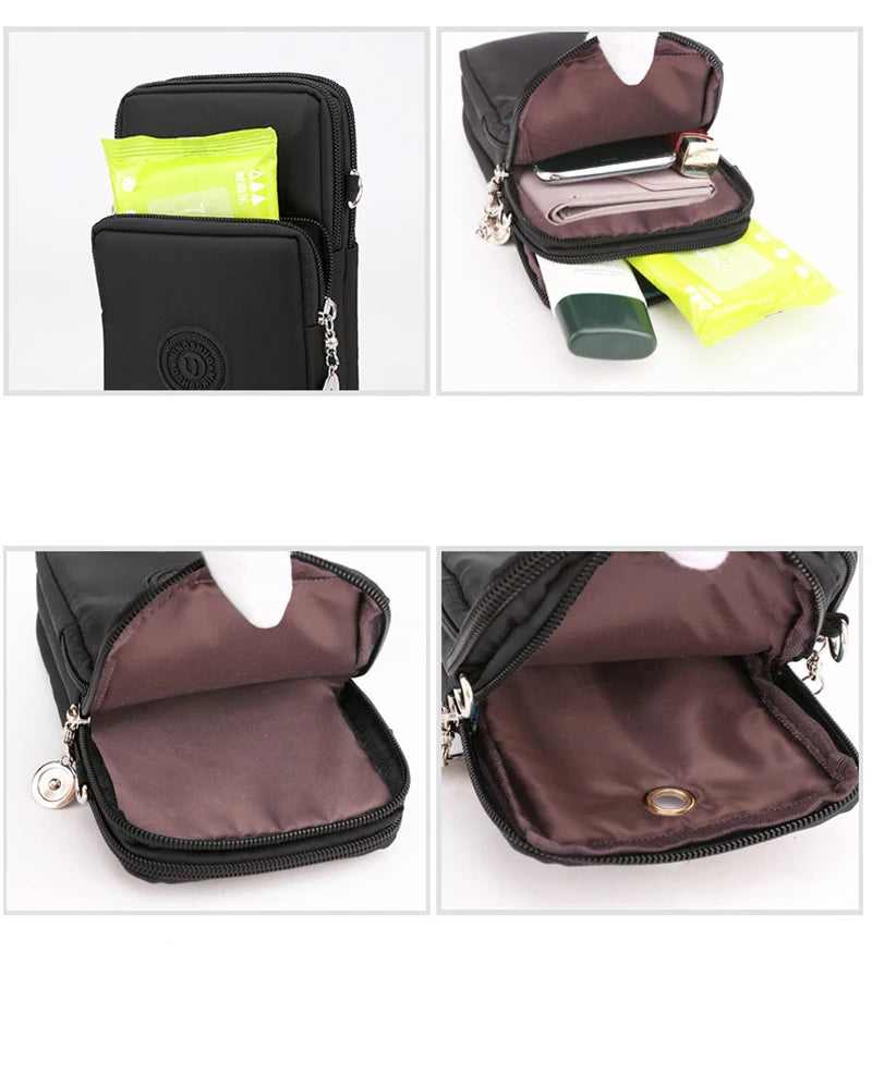 Bolsa de celular de nylon para mulheres, Bolsa para celular, Bolsa de moedas, Bolsa de ombro, Pequena bolsa crossbody, Bolsa de viagem, Nova