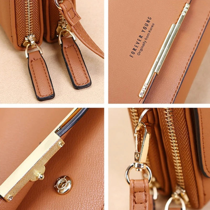 Carteira multi-cartão coreana para mulheres, grande capacidade, bolsa de ombro casual para celular, moda, novo estilo