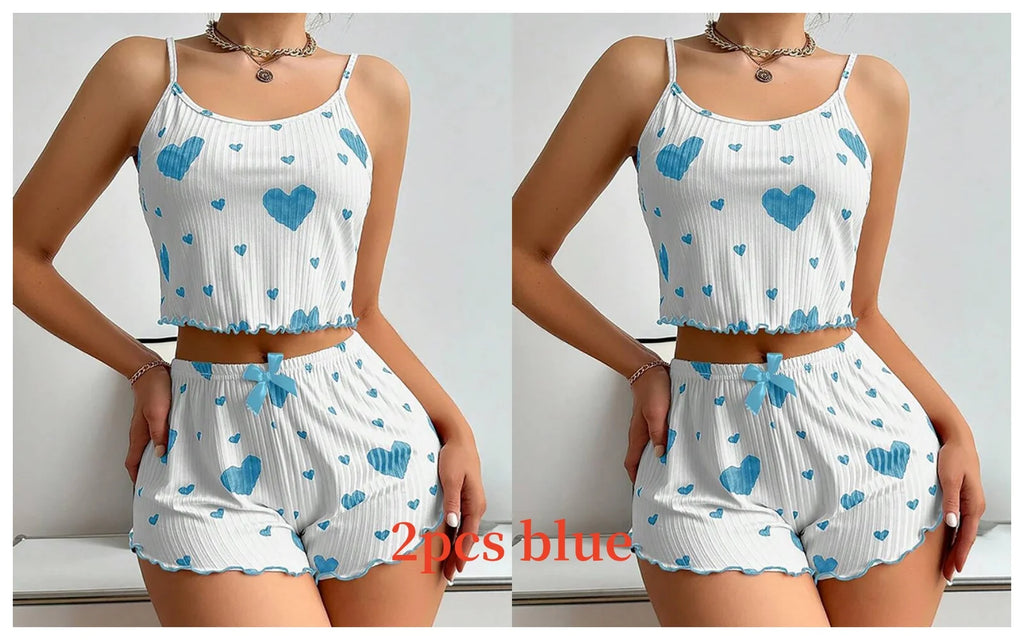 Conjunto de pijamas femininos pijamas 2 peças regata curta e shorts s m l branco ventilar macio casual amor impressão