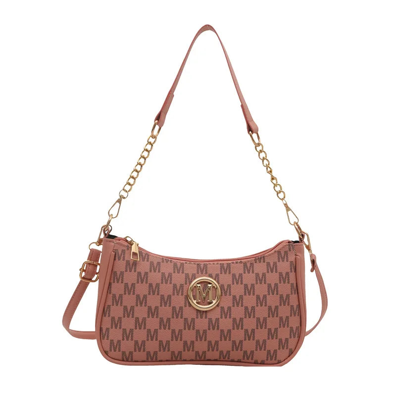 Bolsa crossbody estilo vintage, bolsa mensageiro de ombro de couro pu com design de letra dourada 'M', bolsa tote de couro sintético, bolsa