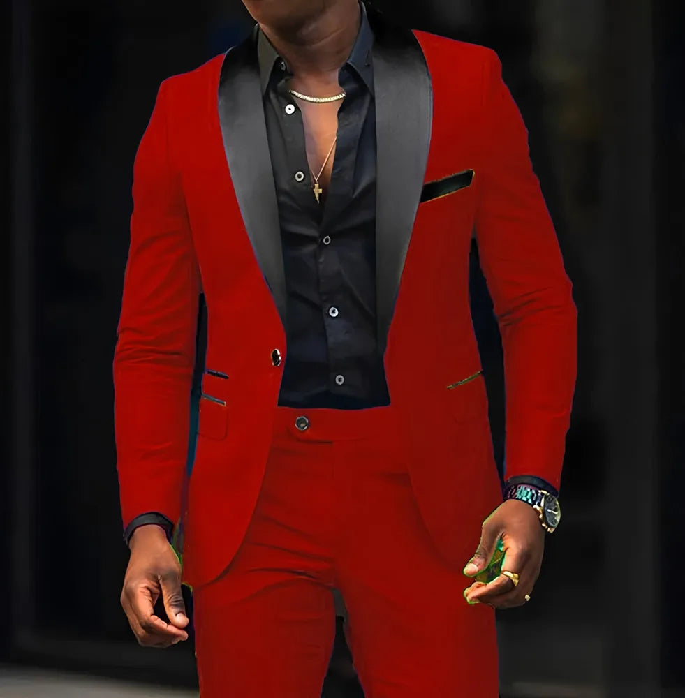Terno masculino de 2 peças adequado para ternos de negócios de casamento, conjuntos de jaquetas e calças de botão único, conjuntos de jaqueta slim fit
