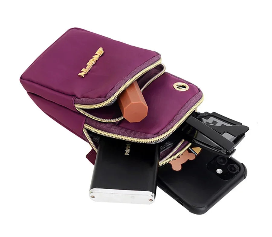 Bolsa de Celular Feminina Transversal Mini, Bolsa de Moedas Moderna para Mães, Bolsa de Ombro para Corrida com Alça de Pescoço, Carteira de 3 Camadas