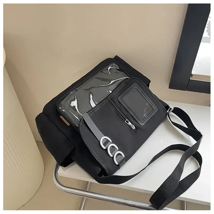 Y2k japonês harajuku sacos de escola para meninas novo transparente itabag ombro crossbody saco diy emblemas placa exibição ita saco