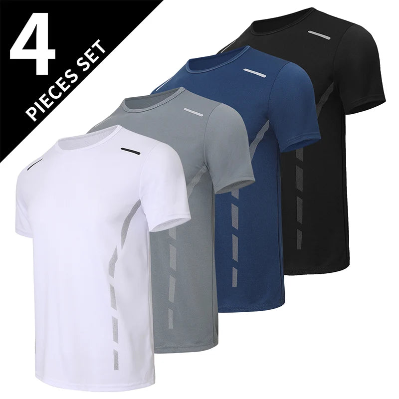 1/4 pçs masculino verão moda impressão de secagem rápida de manga curta juventude lazer esportes fitness respirável topo de meia-idade solto t