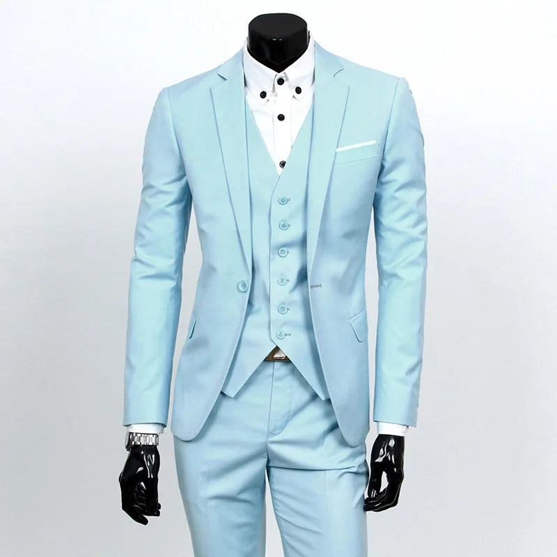 Conjunto de terno masculino de um botão fino ajuste casual tecido de mistura de algodão para trabalho versátil estilo clássico terno de três peças negócios casual