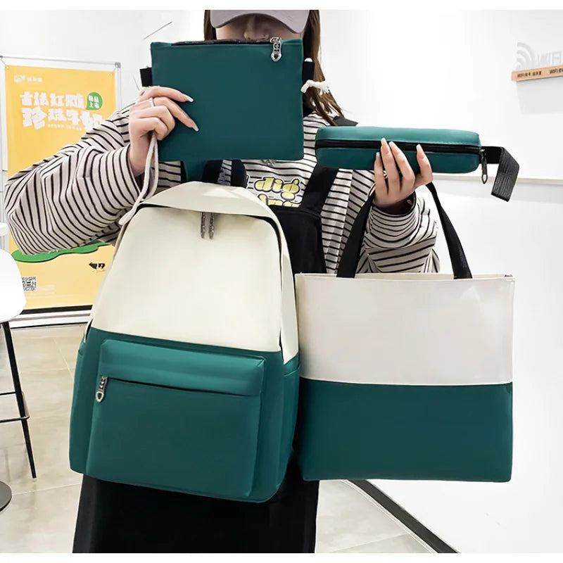 4 pçs conjuntos de mochilas para adolescentes grande capacidade sólida faculdade mochilas leves portáteis estudantes viagem