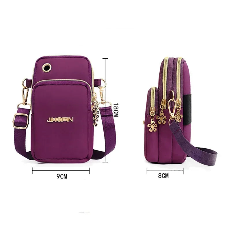 Bolsa de Celular Feminina Transversal Mini, Bolsa de Moedas Moderna para Mães, Bolsa de Ombro para Corrida com Alça de Pescoço, Carteira de 3 Camadas