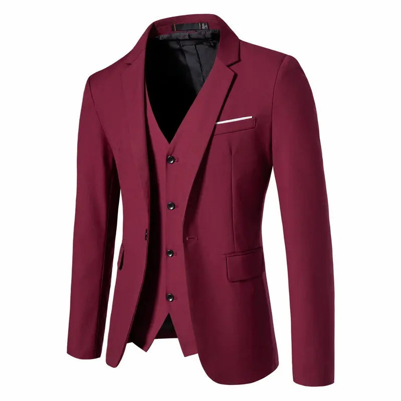 Terno masculino (blazer + colete + calças) moda negócios cor sólida casamento estilo britânico workwear, terno de desempenho casual