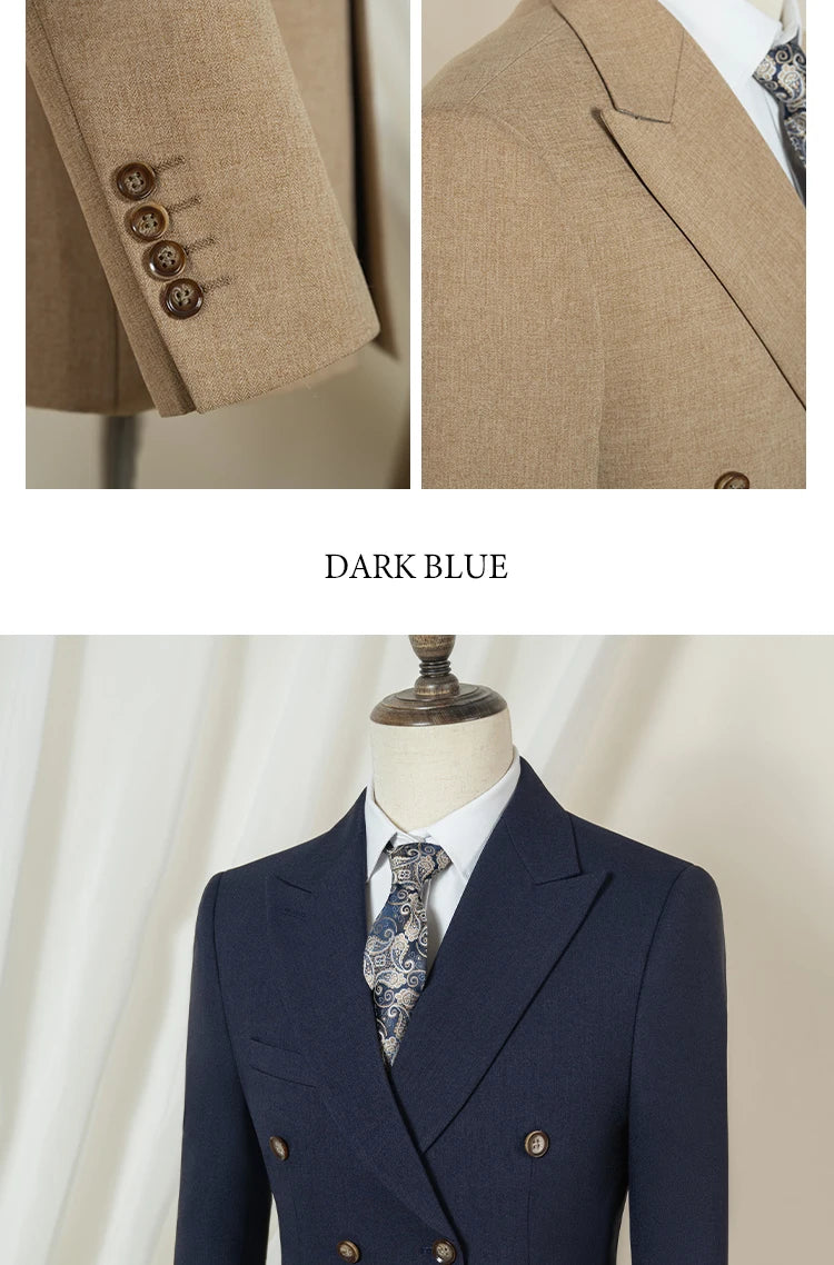 Terno masculino elegante azul escuro ST Cassy, conjunto de 2 peças, moderno, para casamento, festas, negócios e escritório.