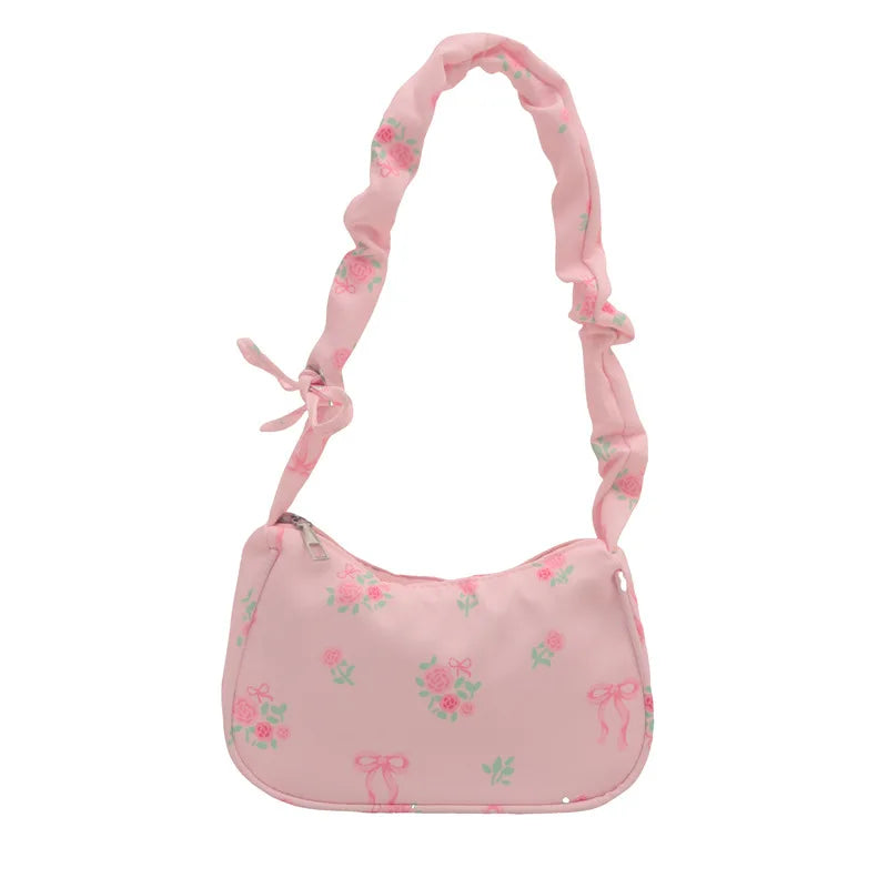 Bolsas femininas nova doce impressão bolsas de lona coreano floral arco impresso zíper sacola feminina pequena bolsa de ombro