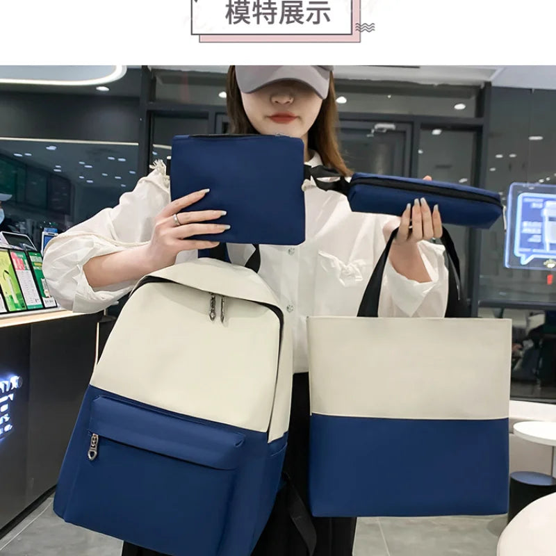 4 pçs conjuntos de mochilas para adolescentes grande capacidade sólida faculdade mochilas leves portáteis estudantes viagem