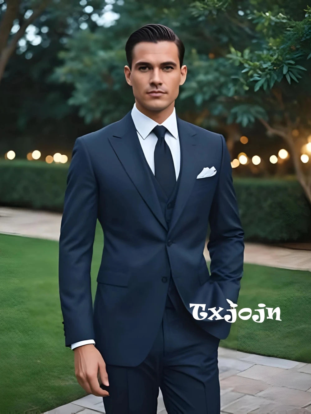 Clássico formal masculino negócios smoking 2 peças blazer calças elegante azul terno conjunto para festa de casamento convidado roupa personalizado