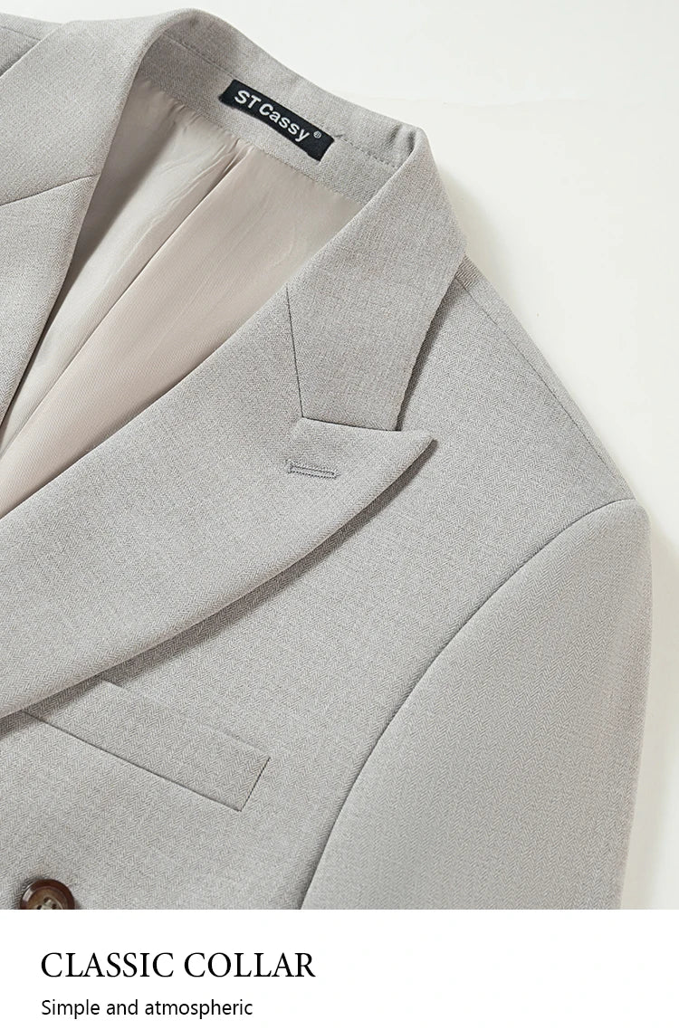 Terno masculino elegante azul escuro ST Cassy, conjunto de 2 peças, moderno, para casamento, festas, negócios e escritório.