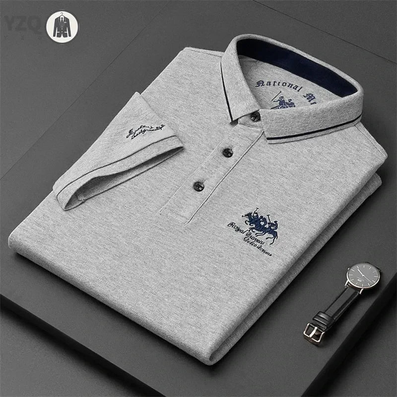 Camisa polo masculina bordada casual moda manga curta verão top confortável