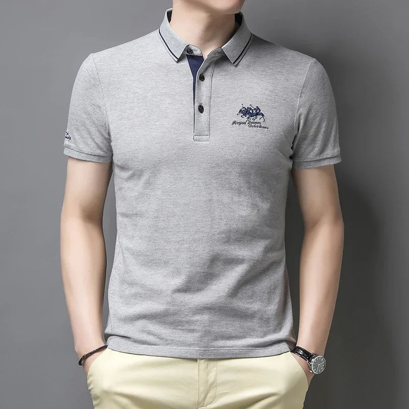 Camisa polo masculina bordada casual moda manga curta verão top confortável