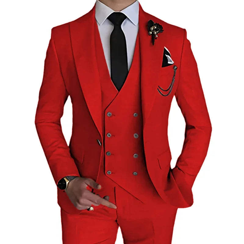 Terno de casamento monocromático masculino, boutique de lazer, casaco de negócios, calças, colete, vestido, blazers, jaqueta, calças, 3 peças, nova moda