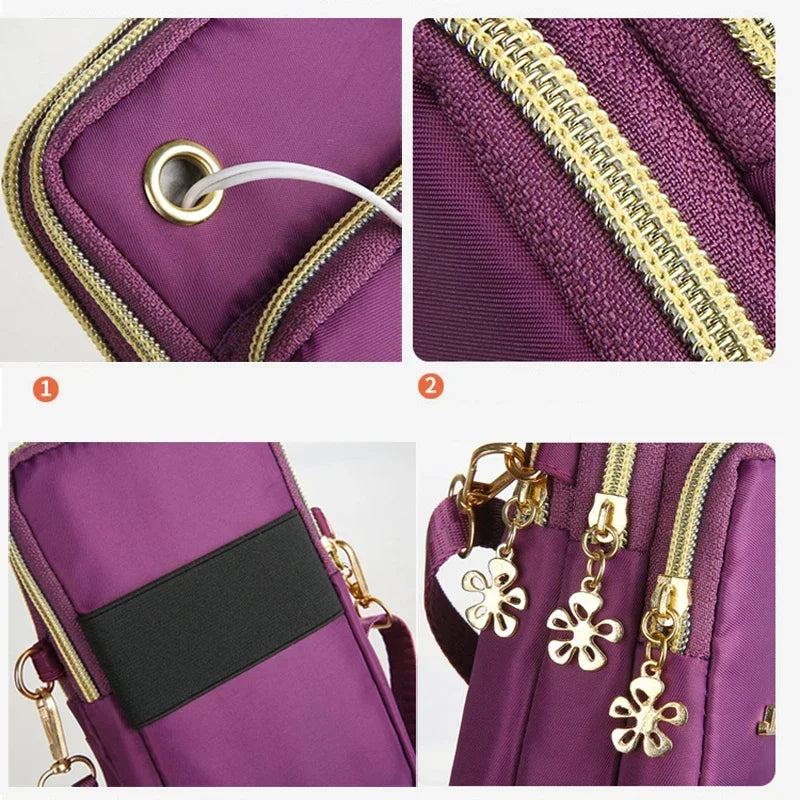Bolsa de Celular Feminina Transversal Mini, Bolsa de Moedas Moderna para Mães, Bolsa de Ombro para Corrida com Alça de Pescoço, Carteira de 3 Camadas