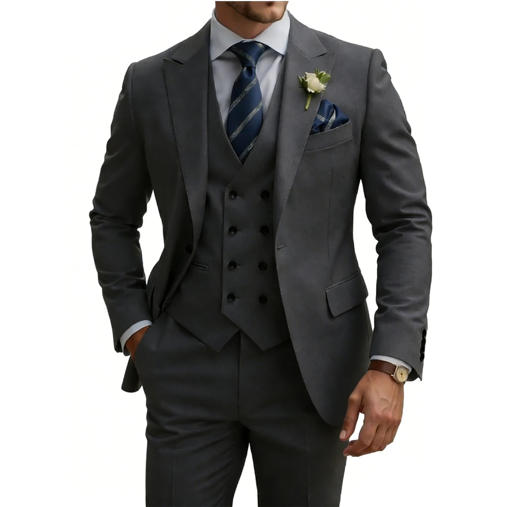 Terno masculino slim fit de 3 peças, trespassado, para casamento, baile, eventos formais, jantar de negócios e smoking.