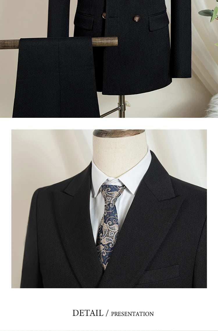 Terno masculino elegante azul escuro ST Cassy, conjunto de 2 peças, moderno, para casamento, festas, negócios e escritório.