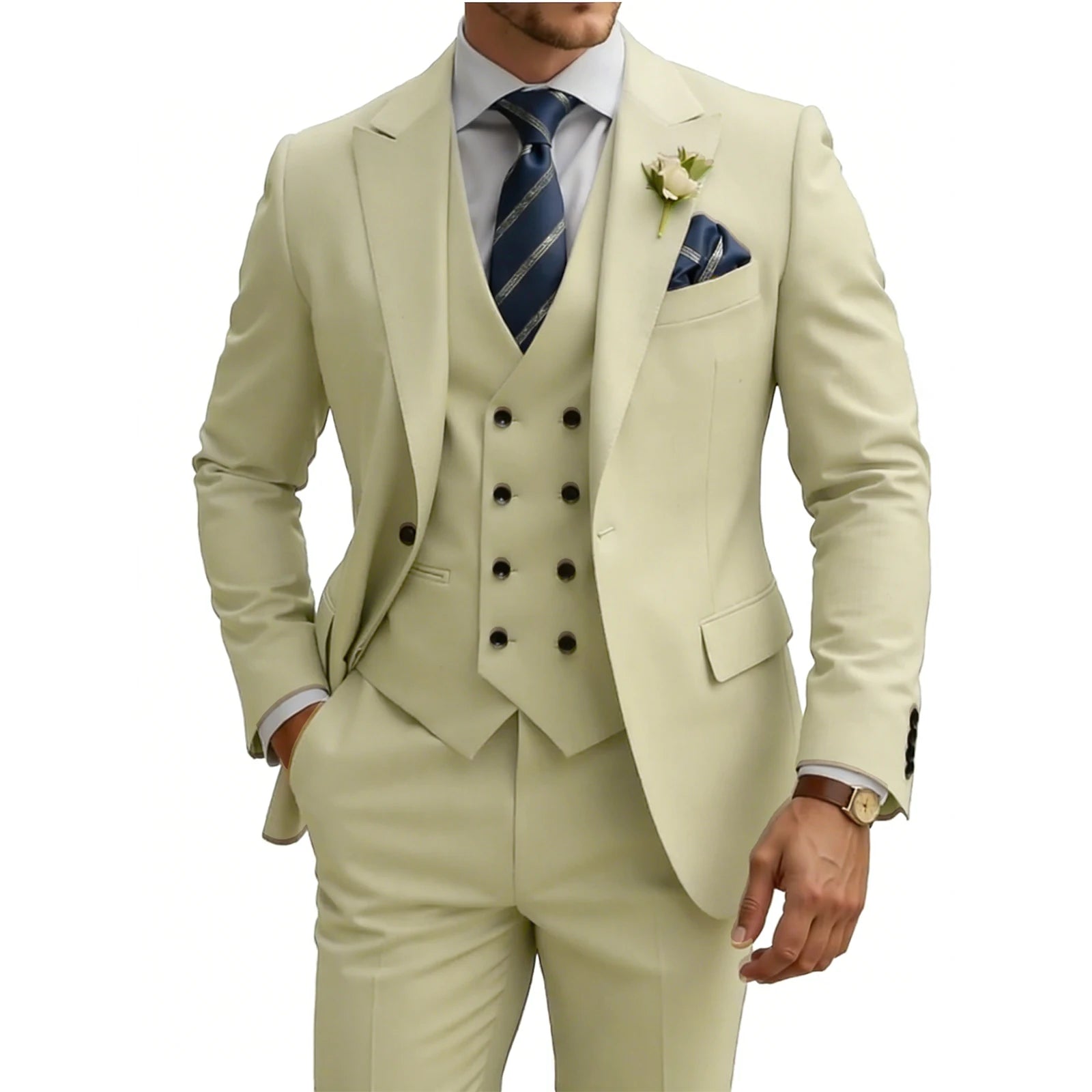 Terno masculino slim fit de 3 peças, trespassado, para casamento, baile, eventos formais, jantar de negócios e smoking.