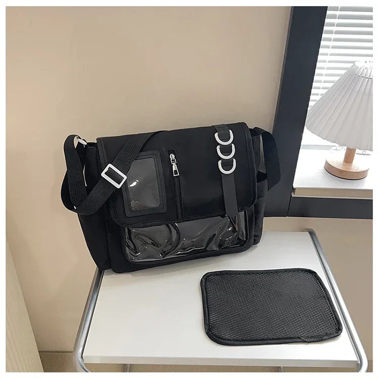 Y2k japonês harajuku sacos de escola para meninas novo transparente itabag ombro crossbody saco diy emblemas placa exibição ita saco