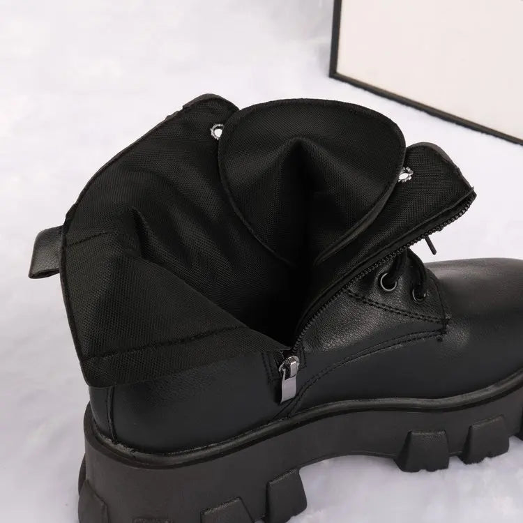 Botas 2025 novo estilo coreano forrado de lã outono inverno sapatos de algodão de alta qualidade botas femininas salto alto meados de bezerro bootsins