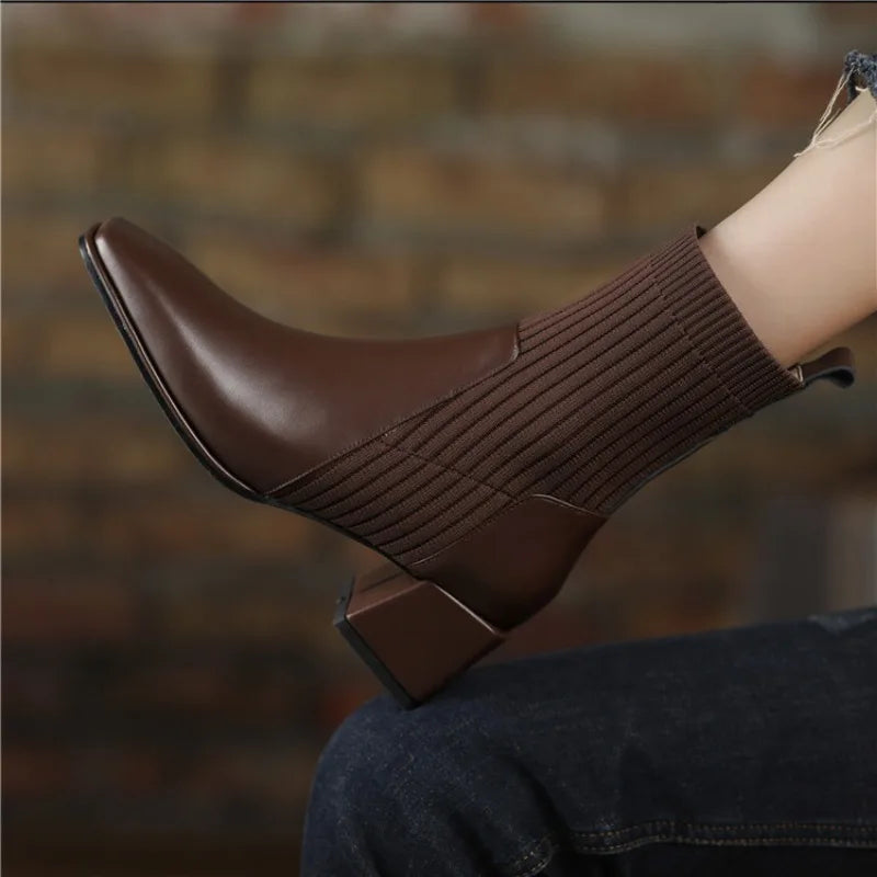 2025 outono inverno novas meias de tornozelo sapatos femininos moda tamanho grande 43 botas curtas de malha deslizamento em salto alto botas de mujer