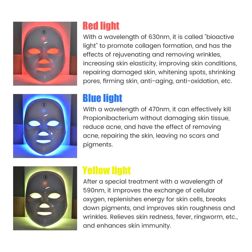 7-1 cores led máscara de cuidados com a pele facial, máscara de luz vermelha para rosto, rejuvenescimento casa face lifting clareamento dispositivo de beleza