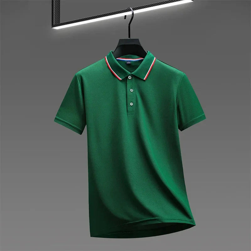 2025 nova camisa polo masculina casual de cor sólida de manga curta verão elegante e confortável versátil topo