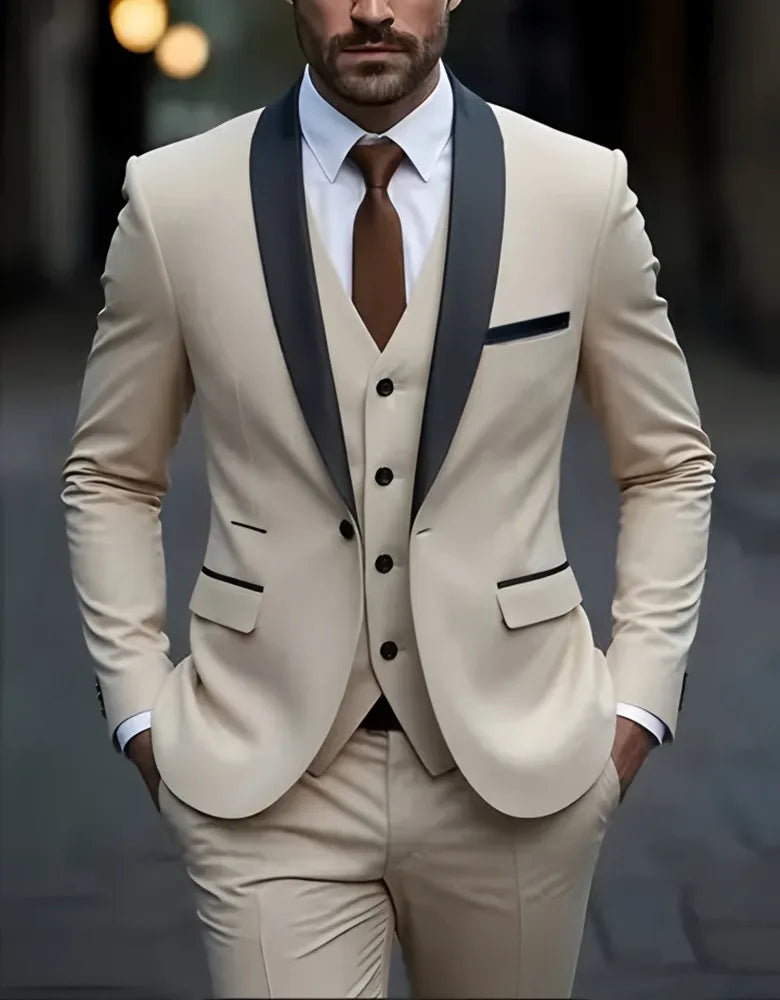 Conjunto de terno formal masculino negócios casual fino ajuste smoking para casamento, lapela de entalhe de manga longa, noivo