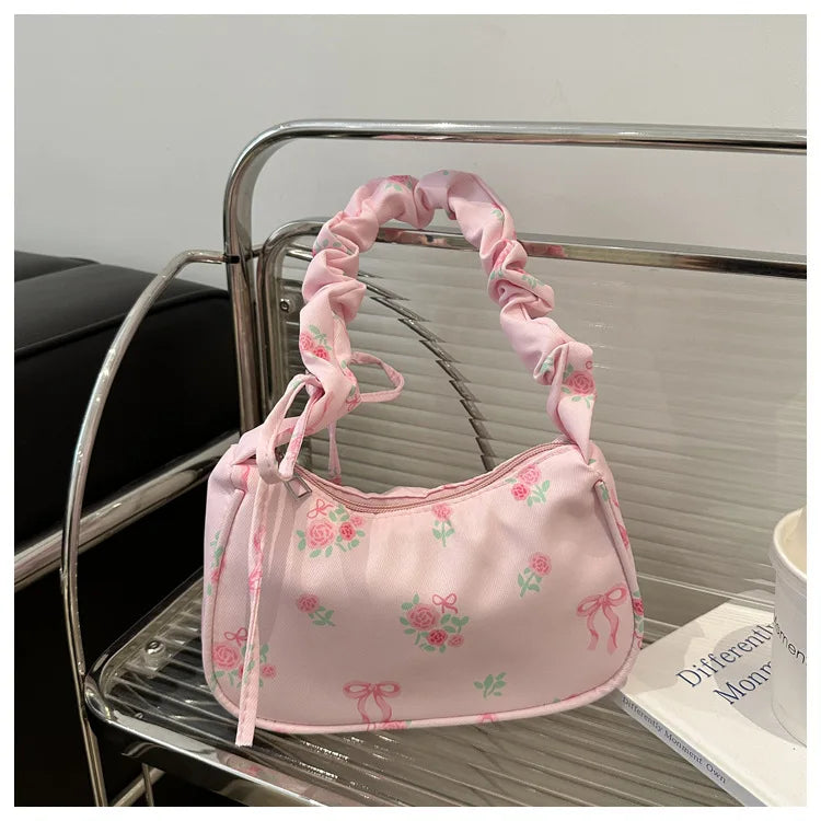 Bolsas femininas nova doce impressão bolsas de lona coreano floral arco impresso zíper sacola feminina pequena bolsa de ombro