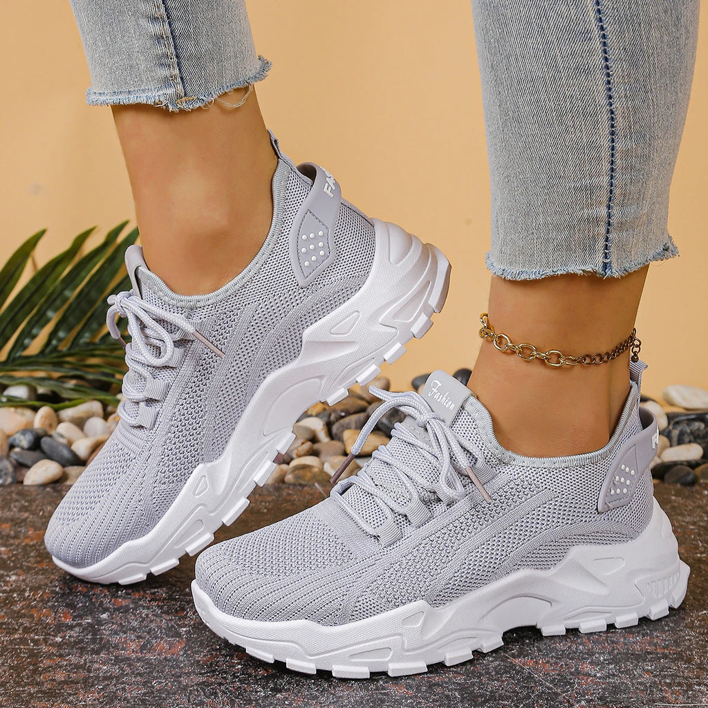 Calçados femininos, calçados esportivos femininos 2025 sapatos femininos respiráveis de malha única pai sapato esportivo feminino casual e versátil