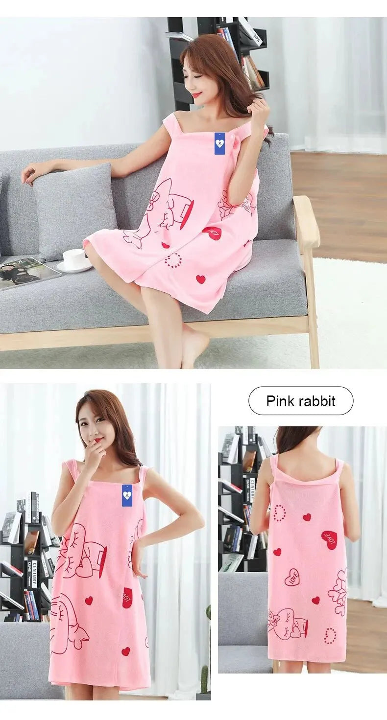 Toalha de banho wearable para mulheres adultas, Love Rabbit Increase, Whick Wipe Chest, Sauna a vapor de suor absorvente