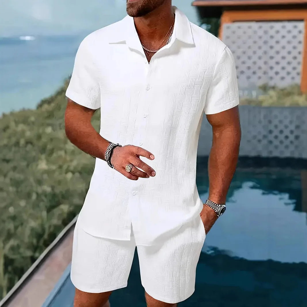 2025 novo verão masculino de manga curta terno lapela moda casual praia listrado terno xadrez