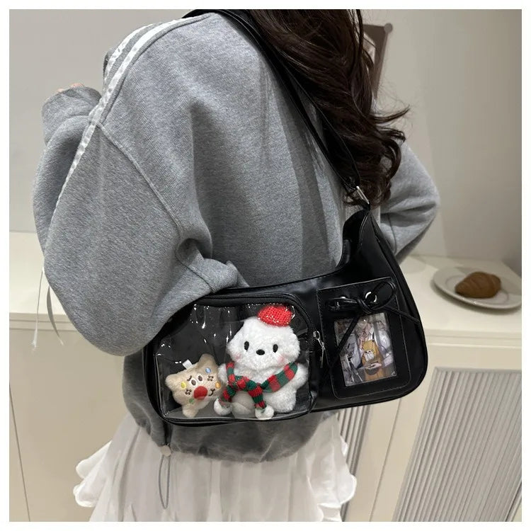 Y2k harajuku bolsa de ombro feminina coreano transparente ita saco escola crossbody saco feminino designer japonês bolsa preppy