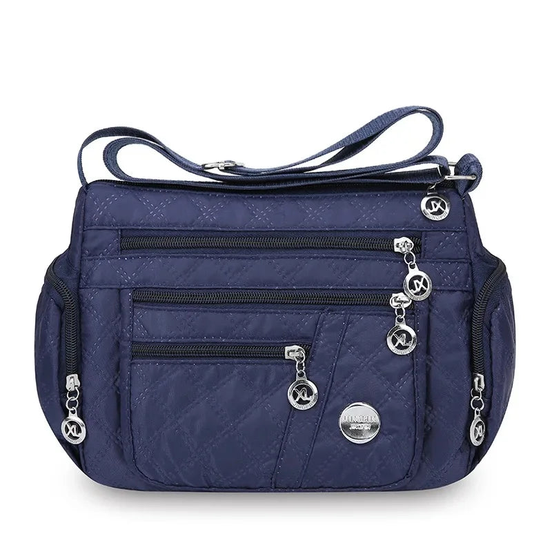 Bolsa crossbody feminina multicamadas de nylon à prova d'água, bolsa de ombro casual para mulheres de meia-idade e idosas, bolsa de grande capacidade