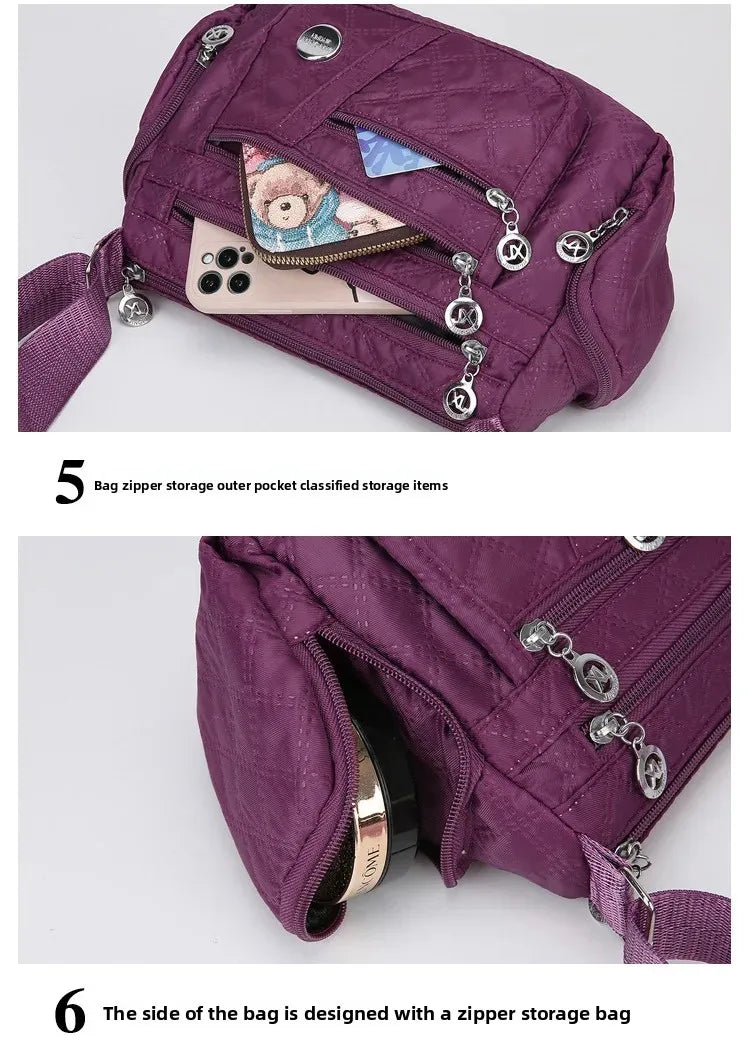 Bolsa crossbody feminina multicamadas de nylon à prova d'água, bolsa de ombro casual para mulheres de meia-idade e idosas, bolsa de grande capacidade