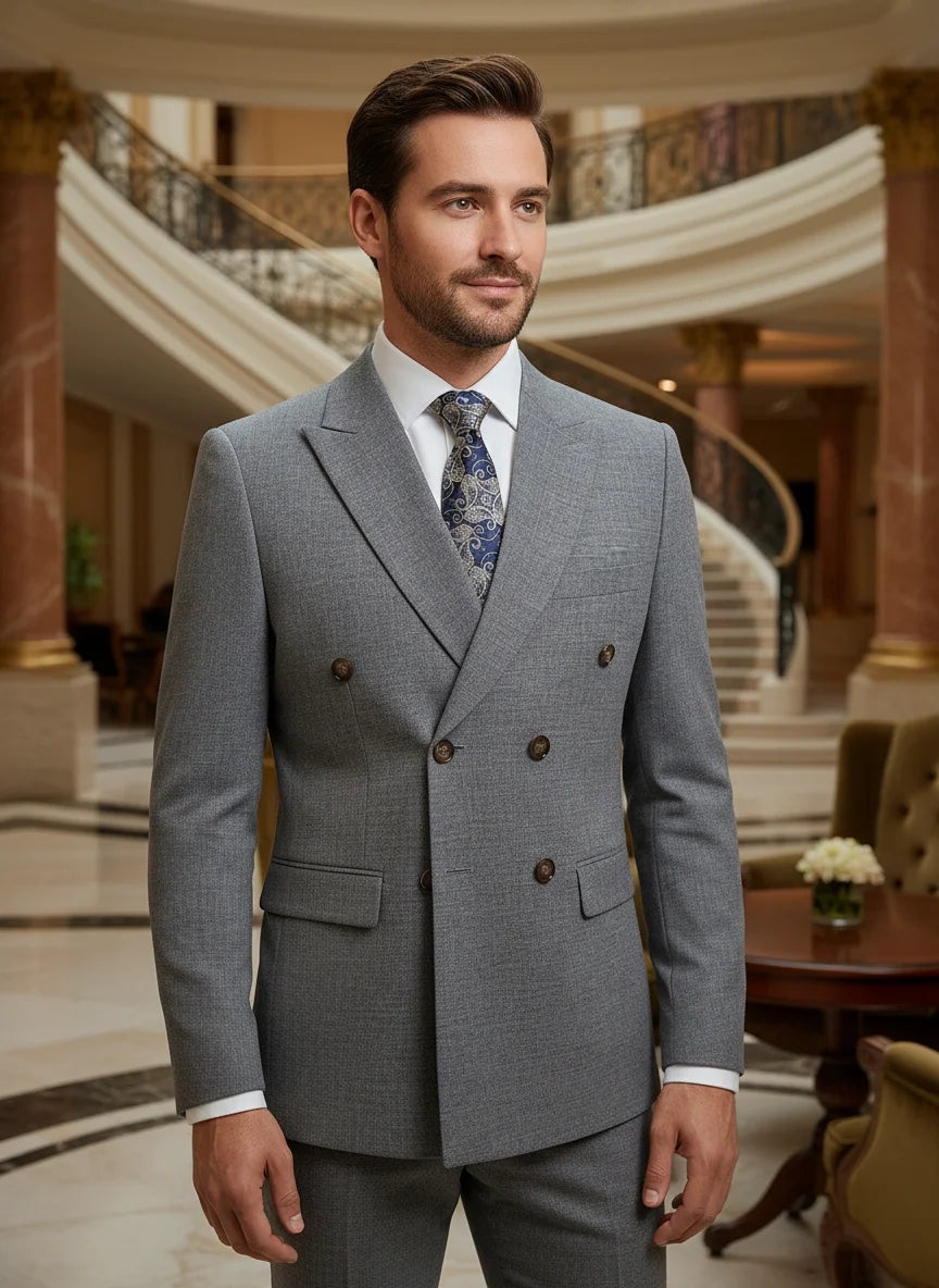 Terno masculino elegante azul escuro ST Cassy, conjunto de 2 peças, moderno, para casamento, festas, negócios e escritório.