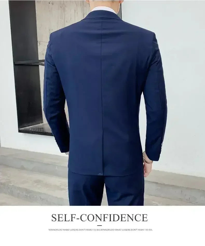 Terno (blazer + colete + calças) moda masculina negócios ao ar livre tendência cor sólida casual fino-ajuste casamento anfitrião cavalheiro terno 6xl
