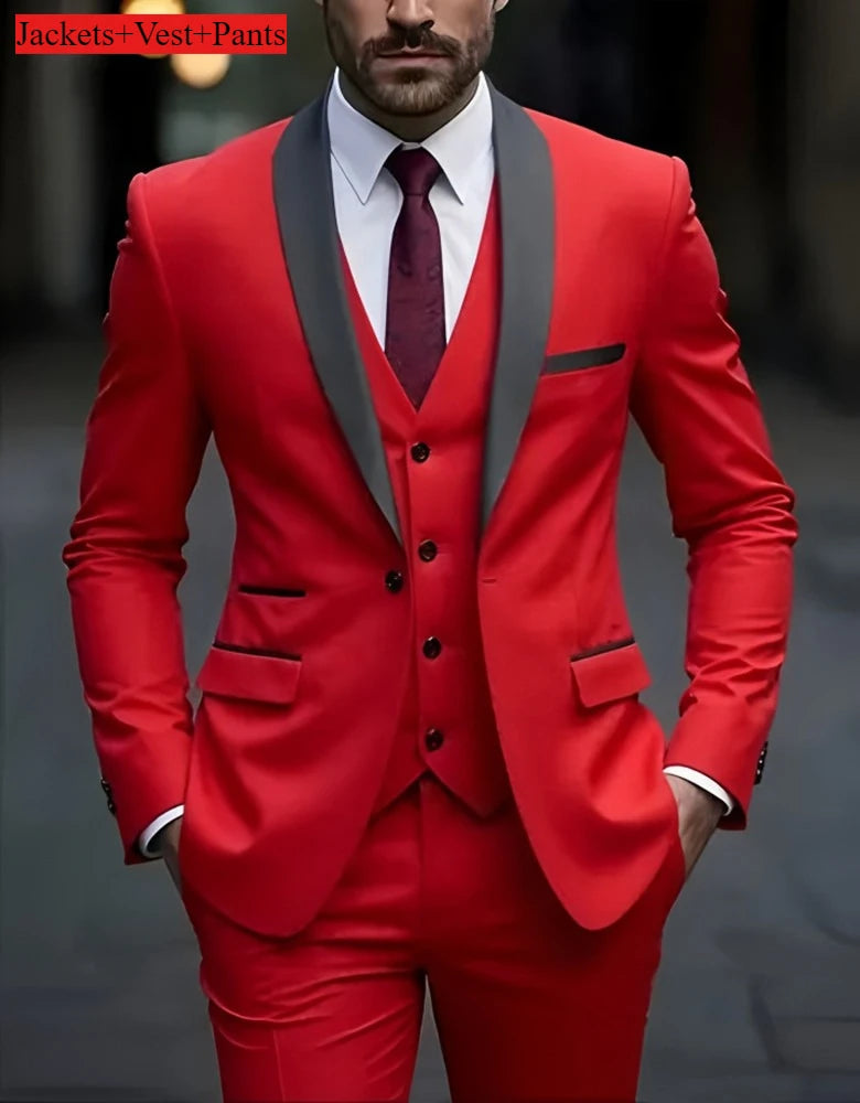 Conjunto de terno formal masculino negócios casual fino ajuste smoking para casamento, lapela de entalhe de manga longa, noivo