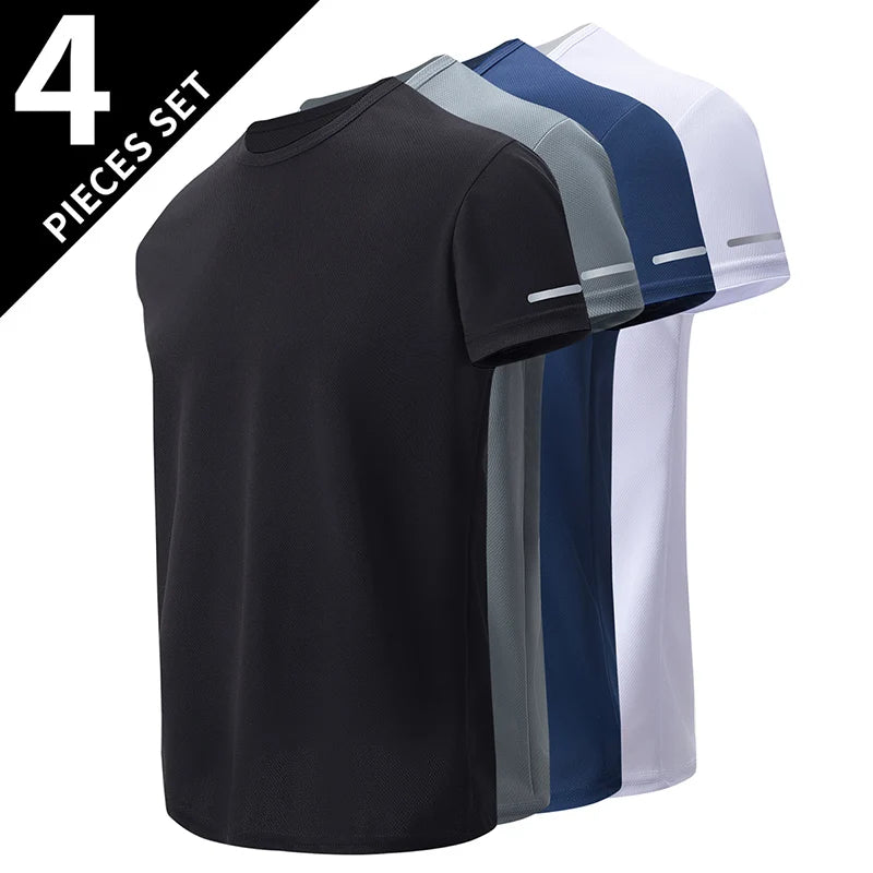 1/4 pçs masculino verão moda impressão de secagem rápida de manga curta juventude lazer esportes fitness respirável topo de meia-idade solto t
