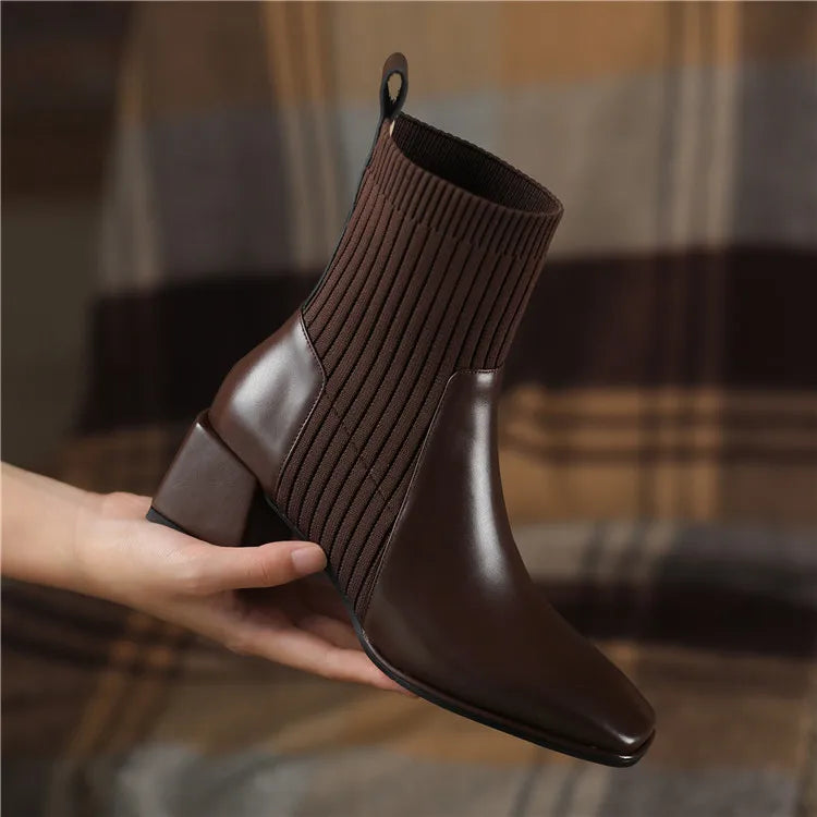 2025 outono inverno novas meias de tornozelo sapatos femininos moda tamanho grande 43 botas curtas de malha deslizamento em salto alto botas de mujer