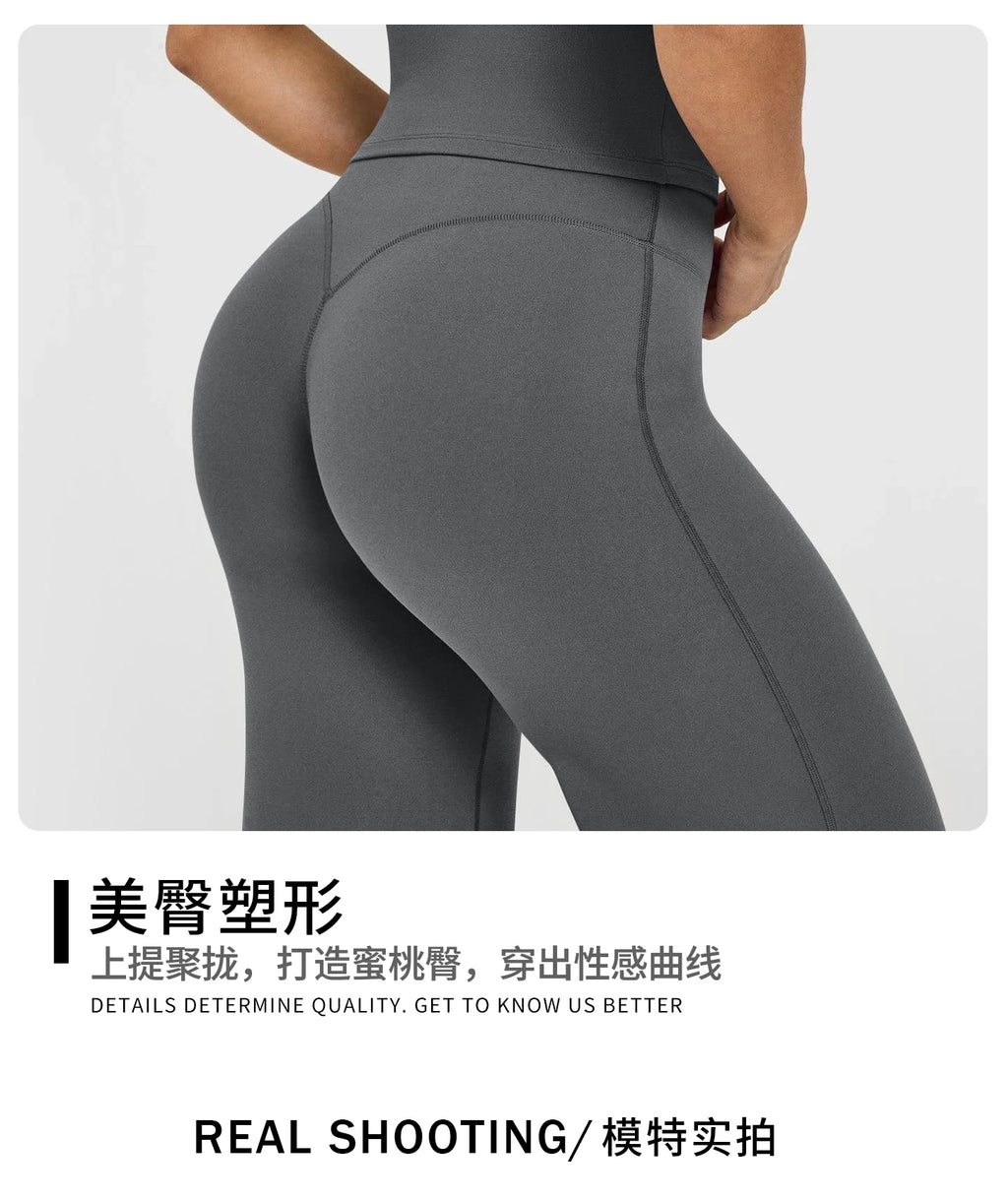 Calças de Yoga de Cintura Alta e Perna Larga para Mulheres, Efeito Levanta Bumbum, Marrom Café, Calças de Treino, Leggings Flare, Controle de Barriga, Roupa de Ginástica e Fitness