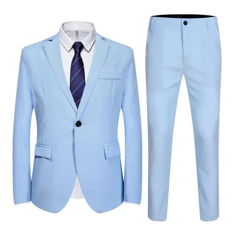 Terno de três peças masculino casual negócios profissional fino ajuste estilo coreano luz azul formal wear westwear ae estoque