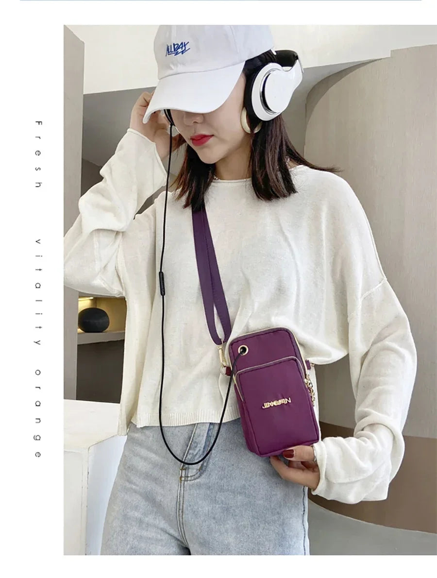 Bolsa de Celular Feminina Transversal Mini, Bolsa de Moedas Moderna para Mães, Bolsa de Ombro para Corrida com Alça de Pescoço, Carteira de 3 Camadas
