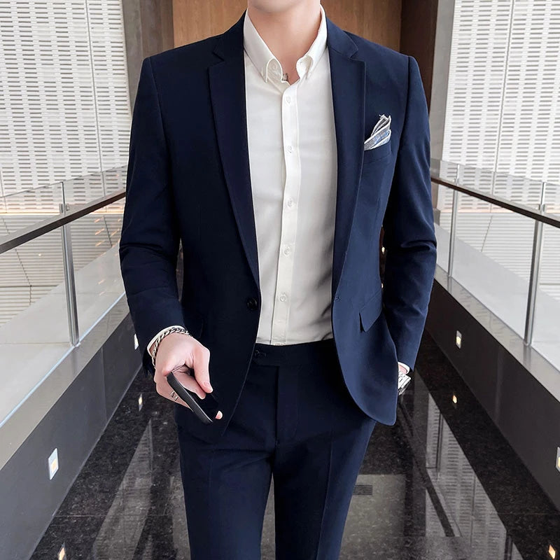 Conjunto masculino de duas peças, terno monocromático, todo apto para banquete bonito, casual e elegante, de alta qualidade, novo e elegante, M-4XL, 2022
