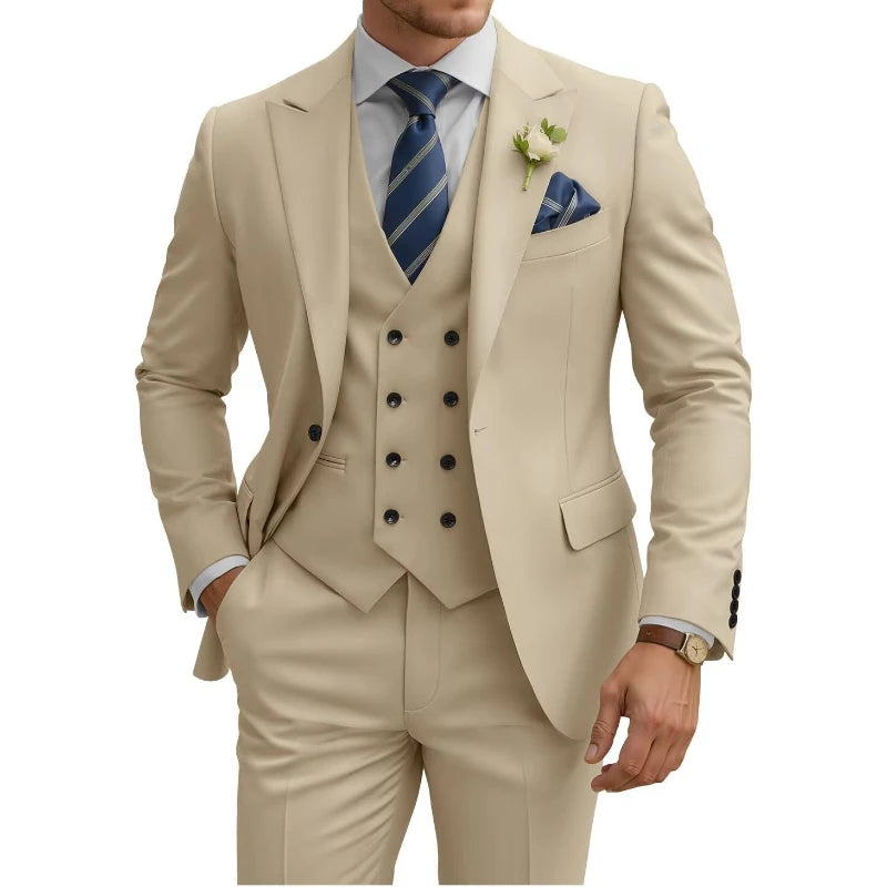 Terno masculino slim fit de 3 peças, trespassado, para casamento, baile, eventos formais, jantar de negócios e smoking.