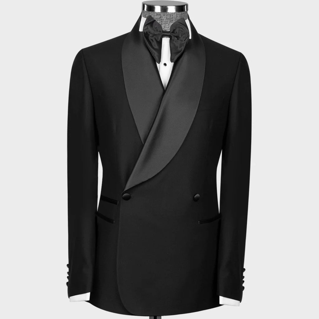 Terno masculino 2 peças preto com lapela brilhante botão duplo para casamento banquete trabalho escritório negócios jaqueta casual com calças