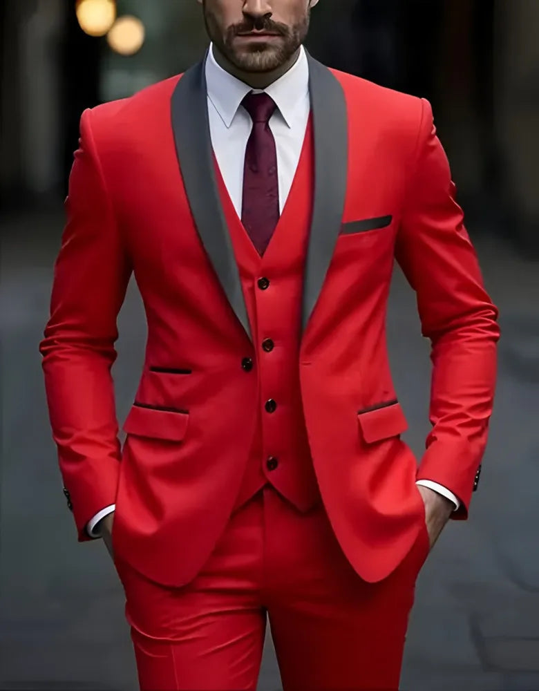 Conjunto de terno formal masculino negócios casual fino ajuste smoking para casamento, lapela de entalhe de manga longa, noivo