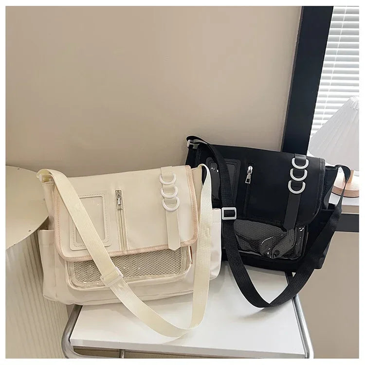 Y2k japonês harajuku sacos de escola para meninas novo transparente itabag ombro crossbody saco diy emblemas placa exibição ita saco
